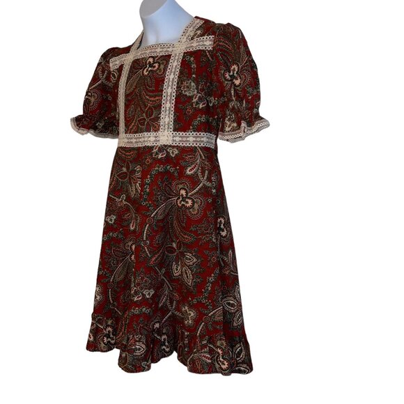 Vintage The Beaux Age Dress Girls 14 Fall Paisley Union Made 90s Floral Prairie - Picture 5 of 11